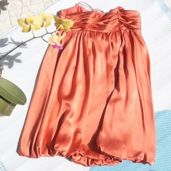 Armani Exchange AX Coral Silk Ruched Bubble/Slip Dress, Size: 4 - Picture 5 of 7